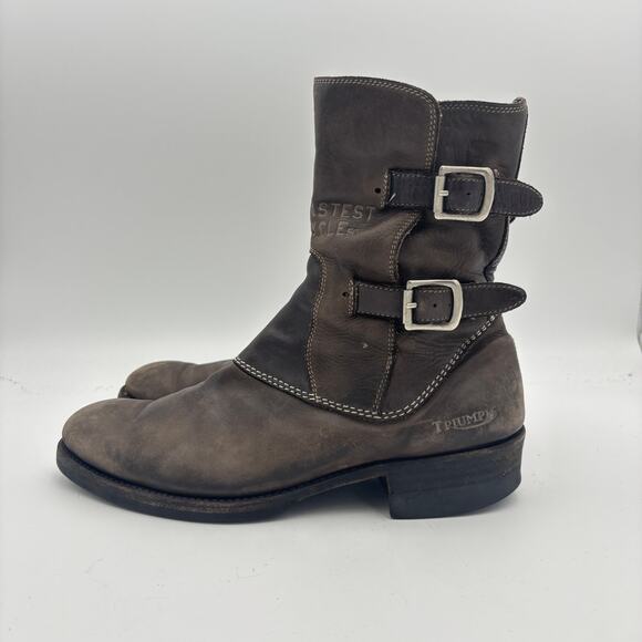 Triumph Paul Smith Brown Leather Buckle Motorcycle Boots Men's 42 Biker - Picture 5 of 15